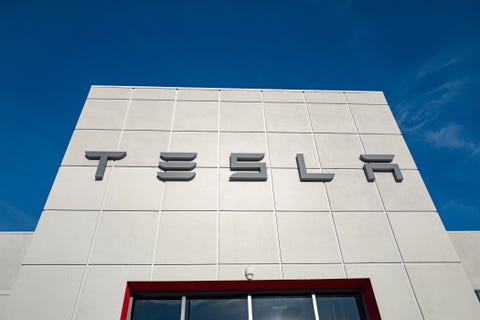 low angle view of the facade of tesla motors dealership with logo and sign in pleasanton, california, july 23, 2018 photo by smith collectiongadogetty images