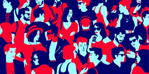 Stylized silhouette of crowd of people mixed group hanging out, chatting and drinking minimal flat design vector illustration