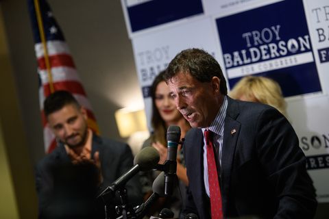 House Candidate In Ohio's Special Election Republican Troy Balderson Holds Election Night Gathering In Newark, Ohio