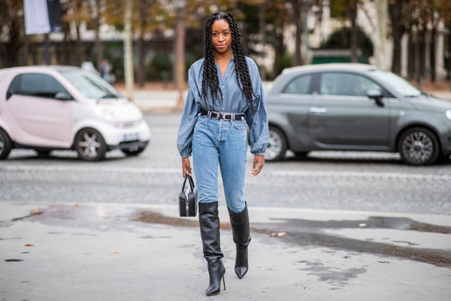 Double denim jeans street style