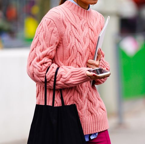 Clothing, Street fashion, Pink, Red, Fashion, Sweater, Sleeve, Outerwear, Neck, Wool, 