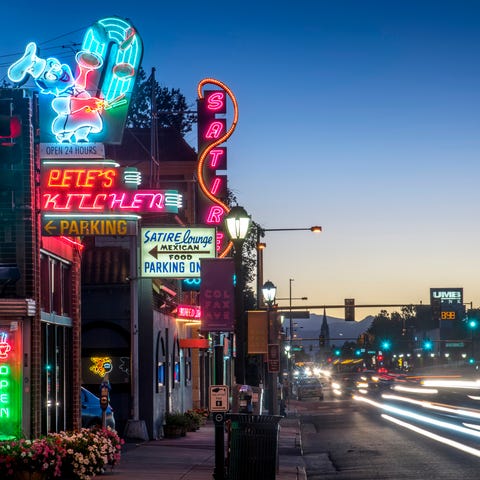 Neon Lights, Business's on East Colfax Street, Denver, Colorado neon lights of vintage businesss on east colfax street in downtown denver, colorado