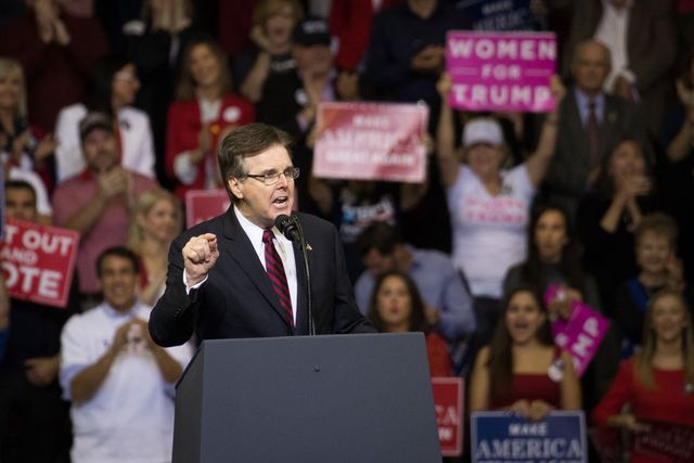 houston, tx   october 22 texas lt governor dan patrick addresses the crowd before president donald trump took the stage for a rally in support of sen ted cruz r tx on october 22, 2018 at the toyota center in houston, texas cruz, the incumbent, is seeking senate re election in a high profile race against democratic challenger beto orourke photo by loren elliottgetty images