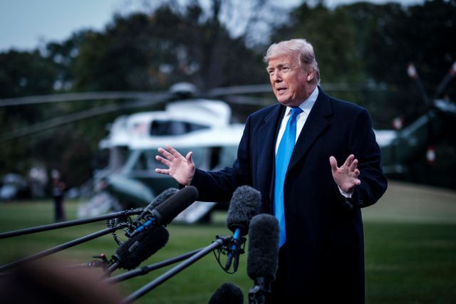washington, dc   october 26 us president donald trump speaks to the media as he prepares to board marine one on the south lawn of the white house on october 26, 2018 in washington, dc trump was traveling to a rally in charlotte, nc photo by pete marovichgetty images