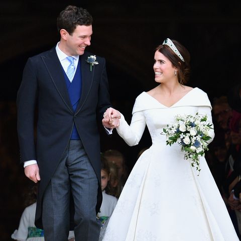 windsor, united kingdom   october 12 embargoed for publication in uk newspapers until 24 hours after create date and time jack brooksbank and princess eugenie leave st george's chapel after their wedding ceremony on october 12, 2018 in windsor, england photo by poolmax mumbygetty images