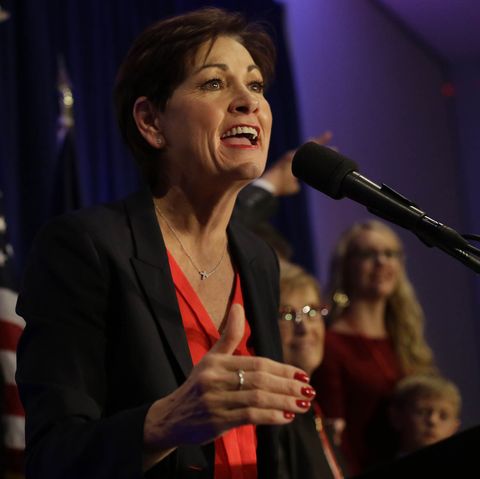 des moines, ia   november 06 incumbent republican candidate for iowa's governor kim reynolds speaks as she celebrates her re election during iowa's gop election night on november 6, 2018 in des moines, iowa reynolds defeated her challenger democratic candidate fred hubbell in tuesday's midterm election photo by joshua lottgetty images