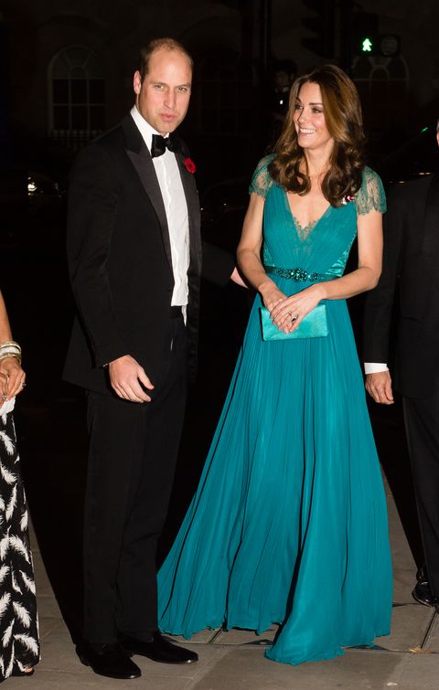 Kate Middleton Duchess of Cambridge wearing recycled Jenny Packham dress