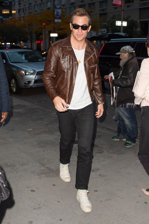 Chris Pine's Leather Jacket Is as Good as His Penis