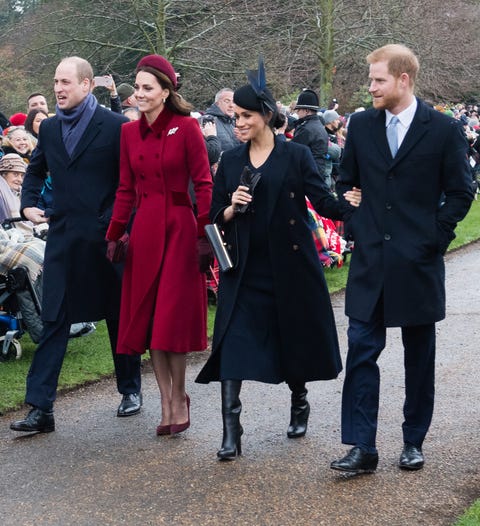 kings lynn, england   december 25 prince william, duke of cambridge, catherine, duchess of cambridge, meghan, duchess of sussex and prince harry, duke of sussex attend christmas day church service at church of st mary magdalene on the sandringham estate on december 25, 2018 in kings lynn, england photo by samir husseinsamir husseinwireimage
