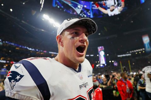 atlanta, ga february 03 rob gronkowski 87 of the new england patriots celebrates his teams victory in the super bowl liii at mercedes benz stadium on february 3, 2019 in atlanta, georgia the new england patriots defeat the los angeles rams 13 3 photo by kevin c coxgetty images