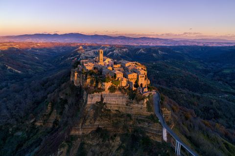 aerial view of the "dying city" of civita di bagnoregio, central italy