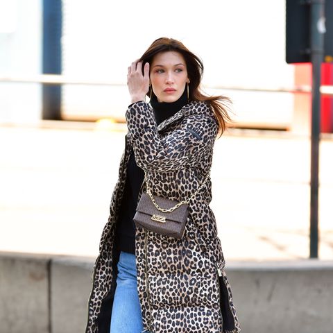 Bella Hadid Looks Adorably Normal In Leopard Print Puffer Jacket And ...