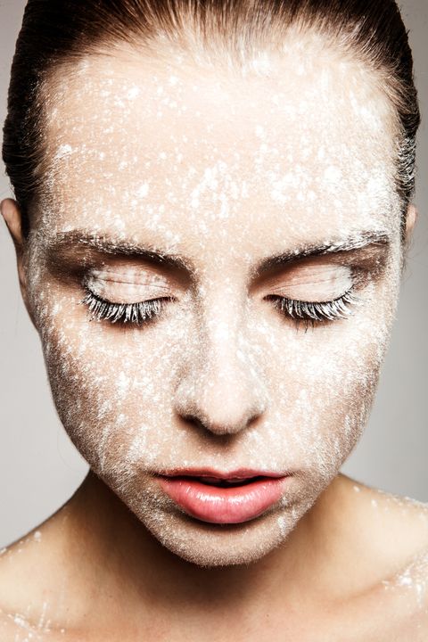 Model with powder on face