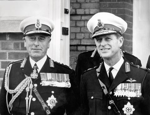 Prince Philip stands in uniform with his uncle Louis, 1st Earl Mountbatten of Burma (left), a significant influence on his life. Philip lived with the Mountbattens for several years before his marriage to Princess Elizabeth. prince philip stands in uniform with his uncle louis, 1st earl mountbatten of burma left, a significant influence on his life philip lived with the mountbattens for several years before his marriage to princess elizabeth