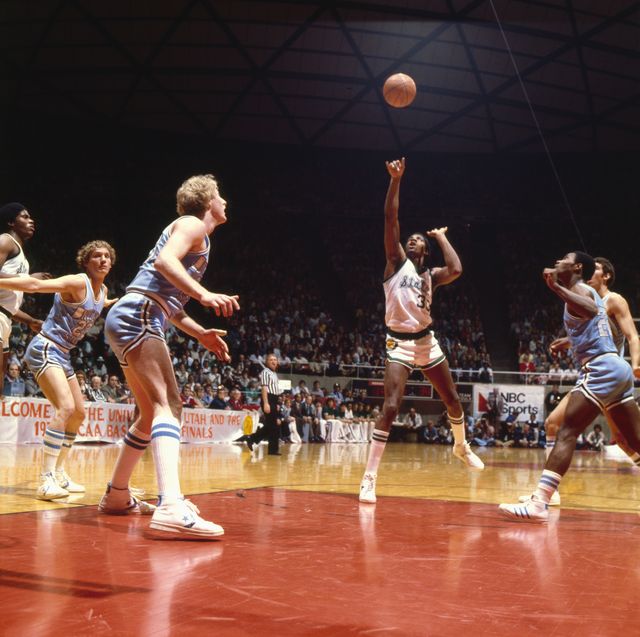 college basketball ncaa finals michigan state earvin magic johnson 33 in action, shot vs indiana state at special events centersalt lake city, ut 3261979credit rich clarkson photo by rich clarkson sports illustrated via getty imagesset number x23266