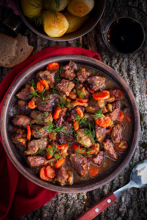 Irish beef, traditional roast, top view, selective focus