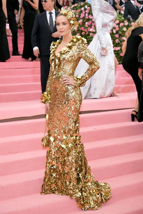 Emily Blunt Wears Gold Michael Kors Collection Dress on Met Gala 2019 ...