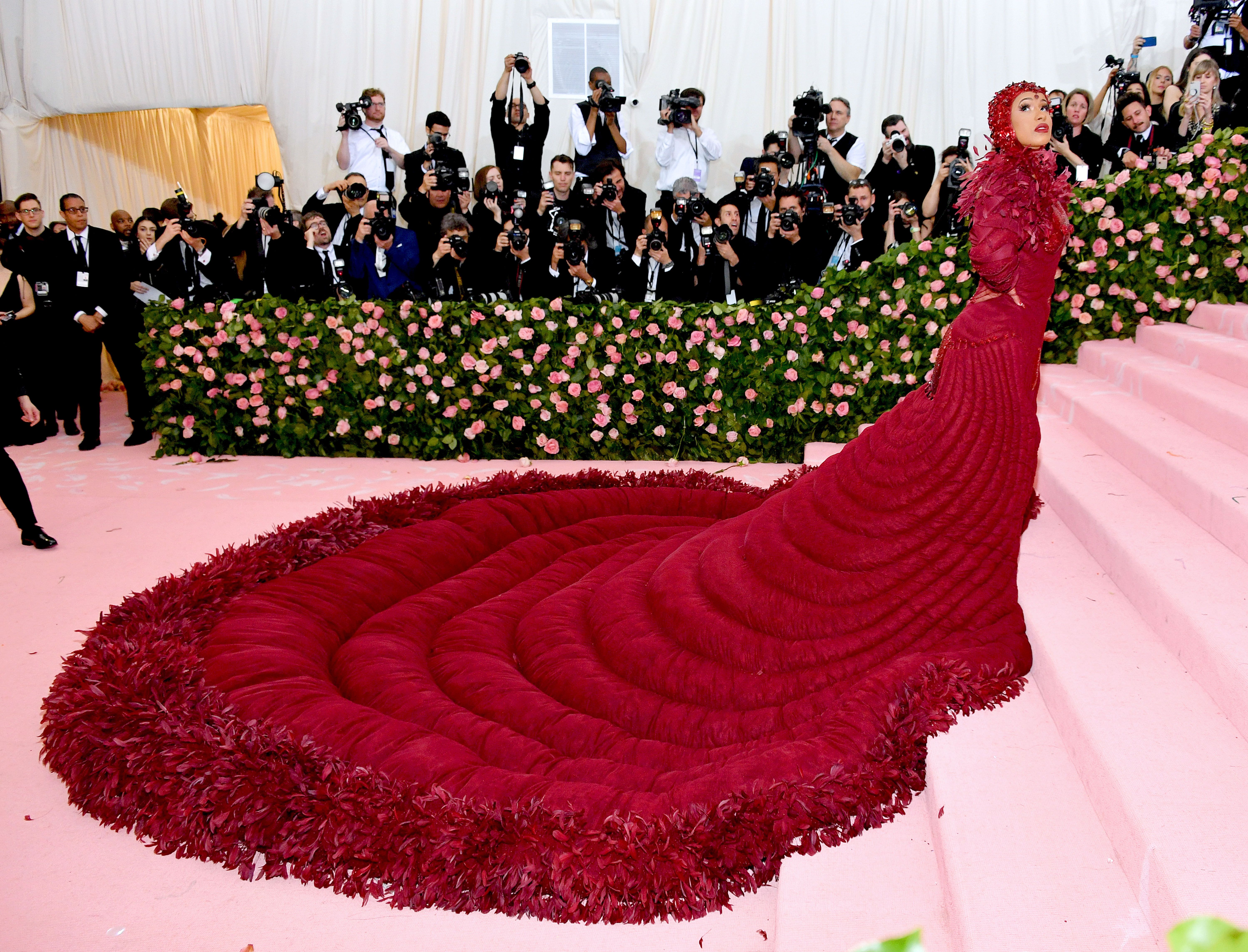 cardi b red gown
