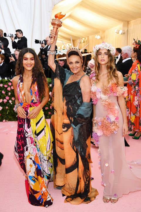 new york, new york   may 06 l r camila coelho, diane von furstenberg and talita von furstenberg attend the 2019 met gala celebrating camp notes on fashion at metropolitan museum of art on may 06, 2019 in new york city photo by dimitrios kambourisgetty images for the met museumvogue