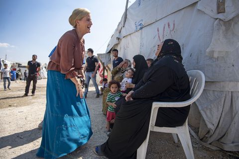 bekaa valley, lebanon   june 12  sophie, countess of wessex meets syrian women, including refugees displaced to lebanon by the syrian conflict, on a visit to an informal tented settlement, during the first official royal visit to the country, on june 12, 2019 in bekaa valley, lebanon the countess of wessex announced her commitment to supporting the uks efforts in the women, peace and security agenda wps, and the preventing sexual violence in conflict initiative psvi earlier this year photo by victoria jones   wpa poolgetty images