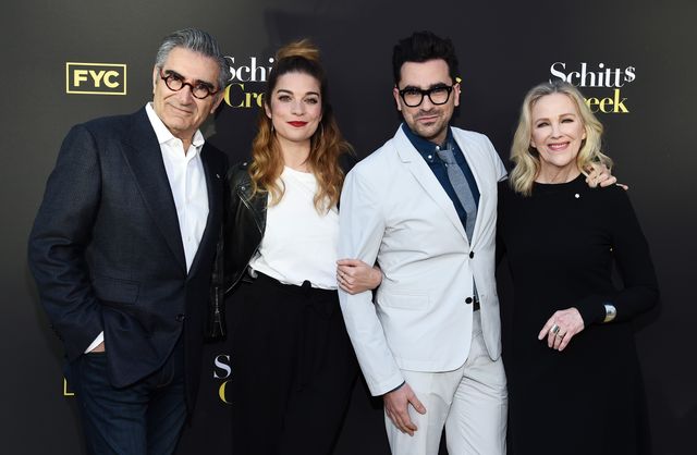 north hollywood, california   may 30 l r eugene levy, annie murphy, daniel levy and catherine o’hara arrive at the fyc screening of pop tvs schitts creek at the saban media center on may 30, 2019 in north hollywood, california photo by amanda edwardsgetty images