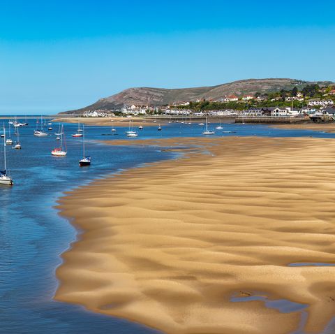 conwy
wales
the estuary of the river conwy at low tide
may 12, 2019