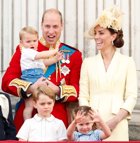 london, united kingdom   june 08 embargoed for publication in uk newspapers until 24 hours after create date and time prince william, duke of cambridge, catherine, duchess of cambridge, prince louis of cambridge, prince george of cambridge and princess charlotte of cambridge watch a flypast from the balcony of buckingham palace during trooping the colour, the queens annual birthday parade, on june 8, 2019 in london, england the annual ceremony involving over 1400 guardsmen and cavalry, is believed to have first been performed during the reign of king charles ii the parade marks the official birthday of the sovereign, although the queens actual birthday is on april 21st photo by max mumbyindigogetty images