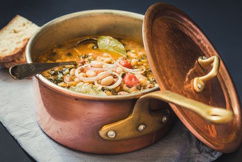 Soup with vegetables, cannellini beans, kale.Typical tuscan soup.