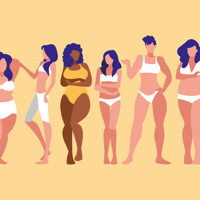 women of different sizes and races modeling underwear vector illustration design