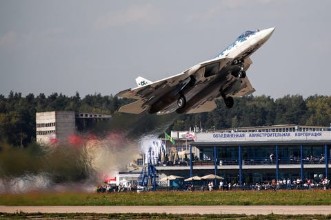 MAKS 2019 air show in Zhukovsky, outside Moscow, Day 4 moscow region, russia august 30, 2019 a fifth generation sukhoi su 57 jet fighter performs a flight at the maks 2019 international aviation and space salon, in the town of zhukovsky sergei bobylevtass photo by sergei bobylevtass via getty images