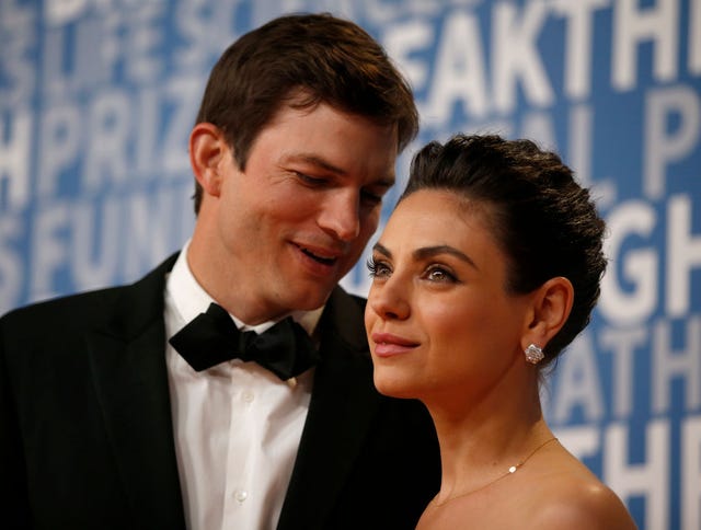 actor mila kunis poses for a picture with her husband actress ashton kutcher on the red carpet for the 6th annual 2018 breakthrough prizes at moffett federal airfield, hangar one in mountain view, calif, on sunday, dec 3, 2017 nhat v meyerbay area news group photo by medianews groupbay area news via getty images