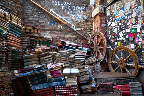 the book steps consisting of water damaged books in the bookshop libreria acqua alta, venice photo by john waltonpa images via getty images