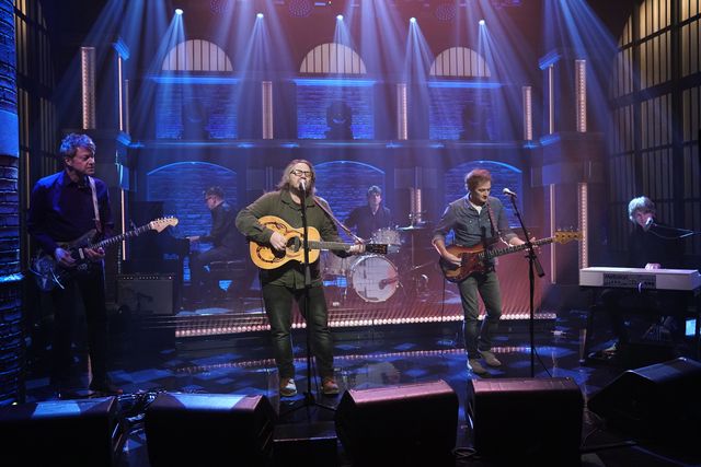 late night with seth meyers episode 907 pictured l r nels cline, mikael jorgensen, jeff tweedy, glenn kotche, john stirratt and pat sansone of musical guest wilco on november 4, 2019 photo by lloyd bishopnbcnbcu photo bank via getty images