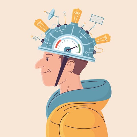 Illustration of DIY helmet with light bulbs