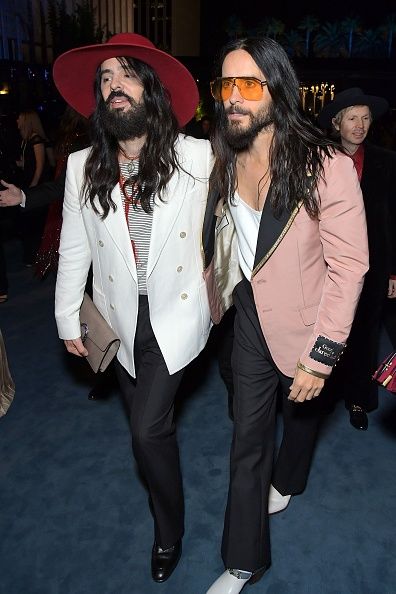 los angeles, california   november 02 l r alessandro michele and jared leto, both wearing gucci, attend the 2019 lacma art  film gala presented by gucci at lacma on november 02, 2019 in los angeles, california photo by charley gallaygetty images for lacma