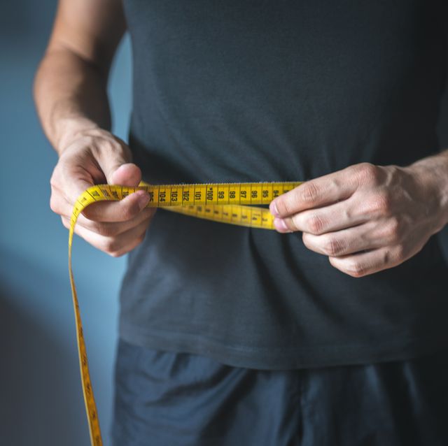 dieting, healthy eating, men, overweight, measuring tape