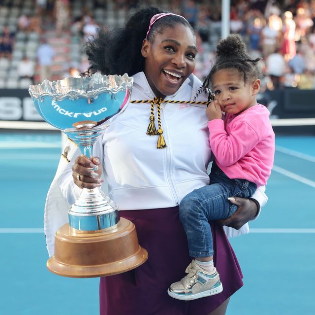 serena williams of the us with her daughter alexis olympia after her win against jessica pegula of the us during their womens singles final match during the auckland classic tennis tournament in auckland on january 12, 2020 photo by michael bradley  afp photo by michael bradleyafp via getty images
