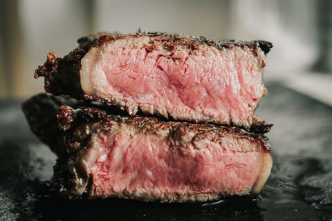 Medium Rare Steak Cut in Half
