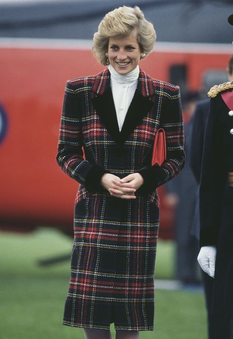 diana, princess of wales  1961   1997 wearing a tartan coat dress by catherine walker as she arrives by royal flight in alton, hampshire, uk, january 1989   photo by jayne fincherprincess diana archivegetty images