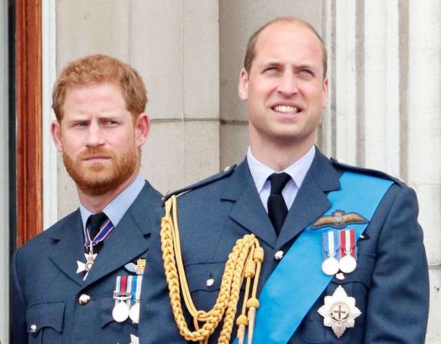 london, united kingdom   july 10 embargoed for publication in uk newspapers until 24 hours after create date and time prince harry, duke of sussex and prince william, duke of cambridge watch a flypast to mark the centenary of the royal air force from the balcony of buckingham palace on july 10, 2018 in london, england the 100th birthday of the raf, which was founded on on 1 april 1918, was marked with a centenary parade with the presentation of a new queens colour and flypast of 100 aircraft over buckingham palace photo by max mumbyindigogetty images