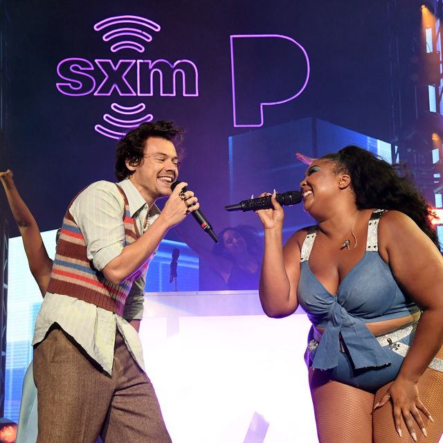 miami beach, florida   january 30 l r harry styles and lizzo perform an exclusive concert for the siriusxm and pandora opening drive super concert series, airing live on siriusxm's the heat channel, at the fillmore miami beach during super bowl week on january 30, 2020 in miami beach, florida photo by kevin mazurgetty images for pandora