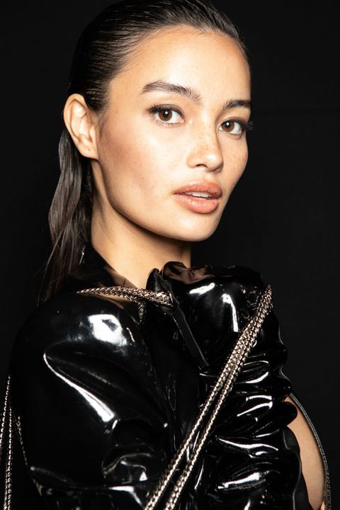 milan, italy   february 22 kelsey merritt is seen backstage at the philipp plein fashion show on february 22, 2020 in milan, italy photo by rosdiana ciaravologetty images