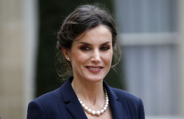 paris, france   march 11 queen letizia of spain poses as she arrives prior to a lunch with french president emmanuel macron and his wife brigitte macron at the elysee presidential palace on march 11, 2020 in paris, france president emmanuel macron will chair this wednesday afternoon at the trocadéro alongside the king of spain, the ceremony of the first national day of homage to the victims of terrorism in france as well as to french victims abroad photo by chesnotgetty images