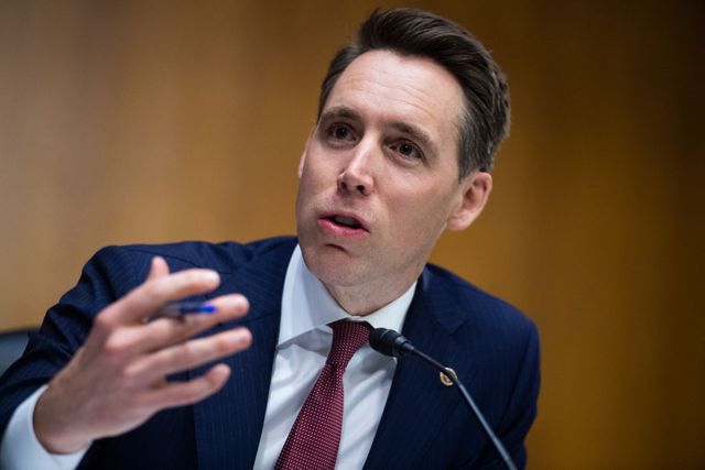 washington, dc   june 16  sen josh hawley r mo asks a question during a judiciary committee hearing in the dirksen senate office building on june 16, 2020 in washington, dc the republican led committee was holding its first hearing on policing since the death of george floyd while in minneapolis police custody on may 25 photo by tom williams poolgetty images