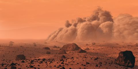 illustrazione di una vasta tempesta di polvere su Marte Marte è il quarto pianeta del nostro sistema solare ed è oggetto di più missioni spaziali di qualsiasi altra tempesta di polvere globale sul pianeta, alcune delle quali coprono l'intera superficie del pianeta per settimane