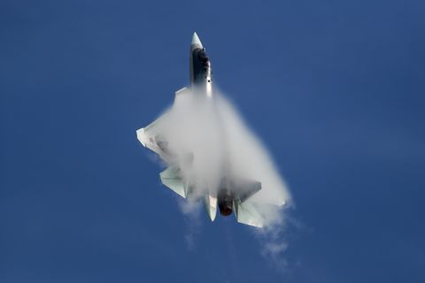 moscow region, russia   august 25, 2020 a sukhoi su 57 jet fighter performs during an air show as part of the army 2020 international military technical forum at the kubinka air field sergei savostyanovtass photo by sergei savostyanovtass via getty images