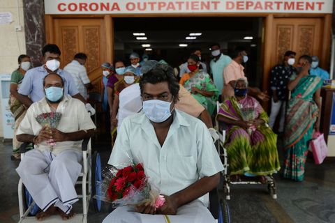 recovered patients from the covid 19 coronavirus after 100 days of treatment prepare to go home at a government hospital in chennai on december 31, 2020 photo by arun sankar  afp photo by arun sankarafp via getty images