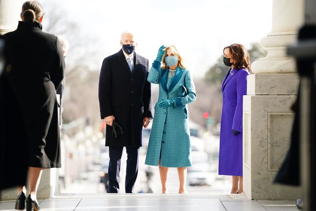 president elect joe biden l and  jill biden c with vice president elect kamala harris r arrive at the east front of the us capitol for his inauguration ceremony to be the 46th president of the united states in washington, dc, on january 20, 2021 photo by jim lo scalzo  pool  afp photo by jim lo scalzopoolafp via getty images