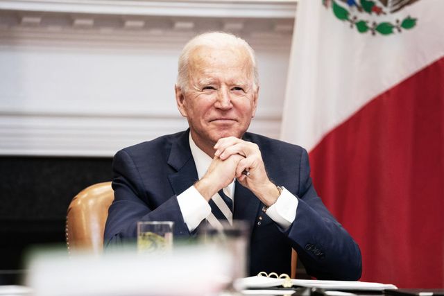 washington, dc   march 01 us president joe biden attends a virtual meeting with mexican president andrés manuel lópez obrador in the roosevelt room of the white house on march 1, 2021 in washington, dc photo by anna moneymaker poolgetty images