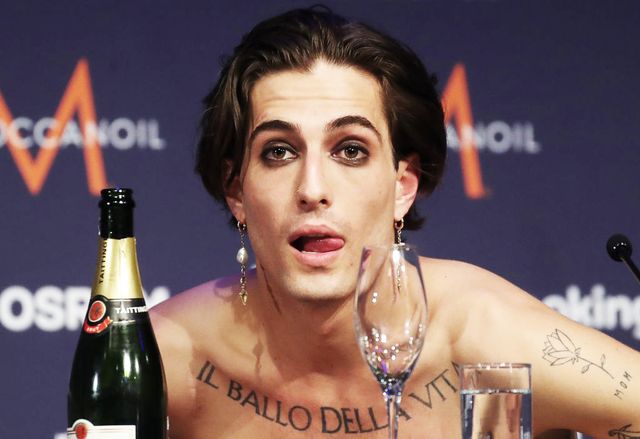 rotterdam, netherlands   may 23, 2021 vocalist damiano david of the maneskin rock band representing italy, the winner of the 2021 eurovision song contest final, during a news conference at the rotterdam ahoy arena vyacheslav prokofyevtass photo by vyacheslav prokofyev\tass via getty images